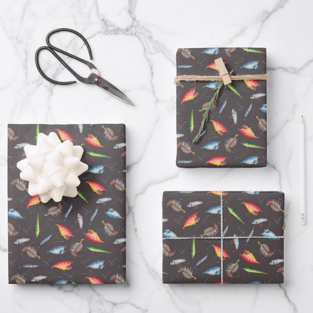Fischen von dunkelgrauem Fisch Geschenkpapier Set (Vorderseite)