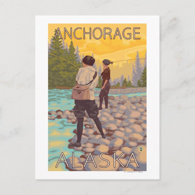 Fischen von Frauen - Ankerplatz, Alaska Postkarte (Vorderseite)