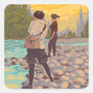 Fischen von Frauen - Troutdale, Oregon Quadratischer Aufkleber