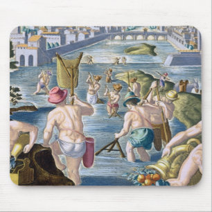Fischend im seichten Wasser unter Verwendung der Mousepad