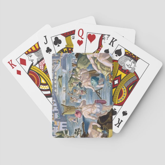 Fischend im seichten Wasser unter Verwendung der Spielkarten (Rückseite)