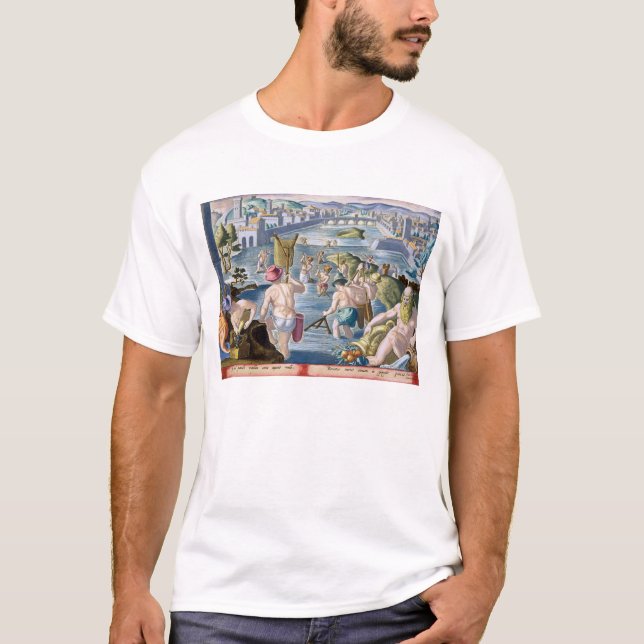 Fischend im seichten Wasser unter Verwendung der T-Shirt (Vorderseite)