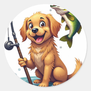 Fischender Hund Golden Retriever Barsch Fang Kawai Runder Aufkleber