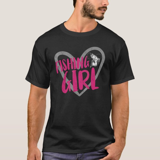 Fischendes Mädchen Herz T-Shirt (Vorderseite)