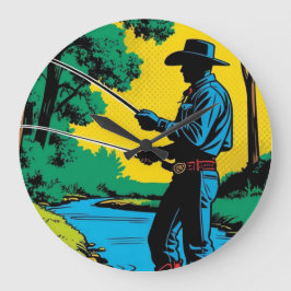 Fischer an der Riverbank Große Wanduhr