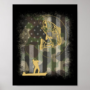 Fischer B Fishing Camo Us Flag 4. Juli Patri Poster