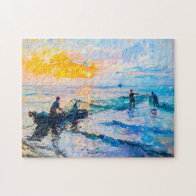 Fischer bei Sonnenuntergang Impressionistische Küs (Horizontal)