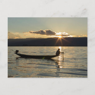 Fischer bei Sonnenuntergang Postkarte