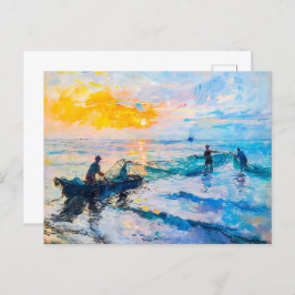 Fischer bei Sunset Impressionist Coastace Postkarte
