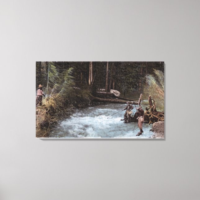 Fischer, die an der Commonwealth-Creek fischen Leinwanddruck (Vorderseite)