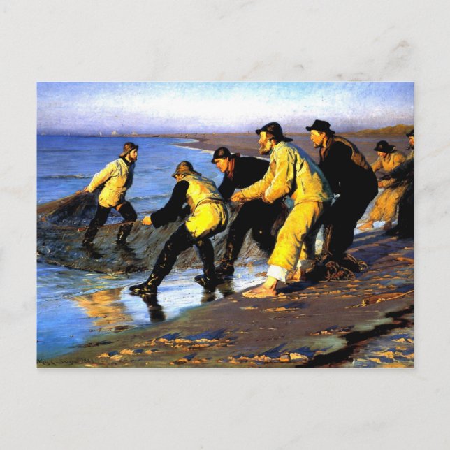 Fischer, die das Netz auf dem Nordstrand von Skage Postkarte (Vorderseite)