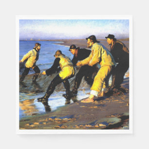 Fischer, die das Netz auf dem Nordstrand von Skage Serviette