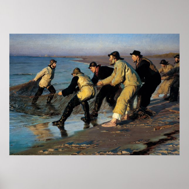 Fischer, die ein Netz an der Nordküste Skagens abw Poster (Vorne)