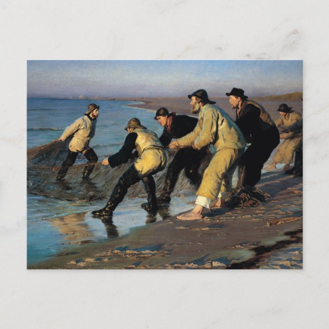 Fischer, die ein Netz an der Nordküste Skagens abw Postkarte (Vorderseite)