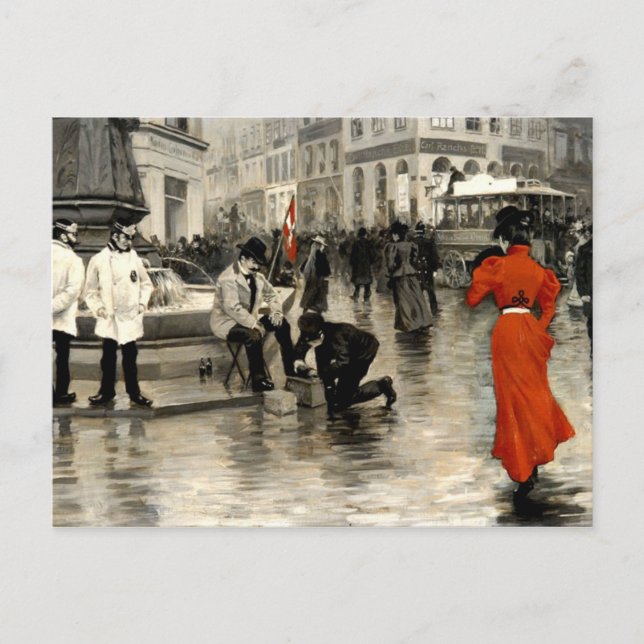 Fischer - Die Frau in Rot Postkarte (Vorderseite)