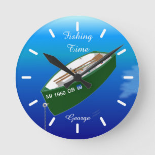 Fischer, die Row-Boot-Rod-Personalisierte Mauer Runde Wanduhr