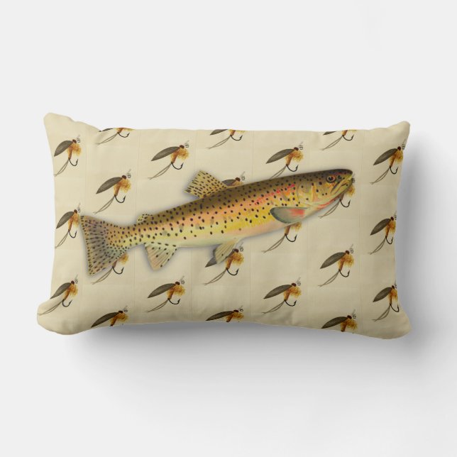 Fischer Fischen Forellen Fliegen Aquarellwurftroll Lendenkissen (Vorderseite)
