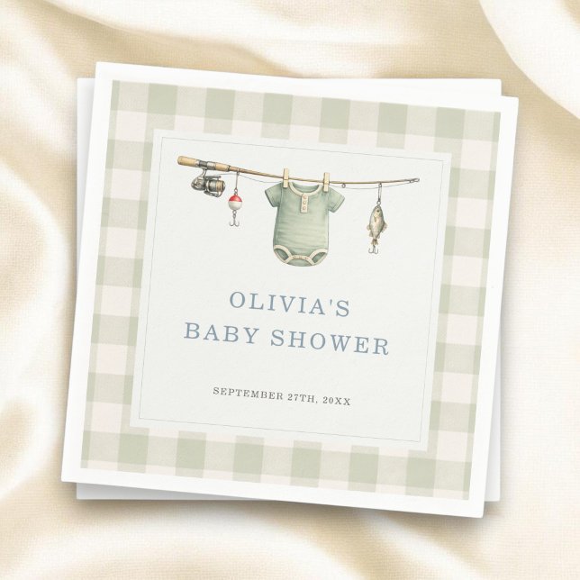 Fischer-Fischerei-Gingham-Baby-Shower-Party Serviette (Von Creator hochgeladen)