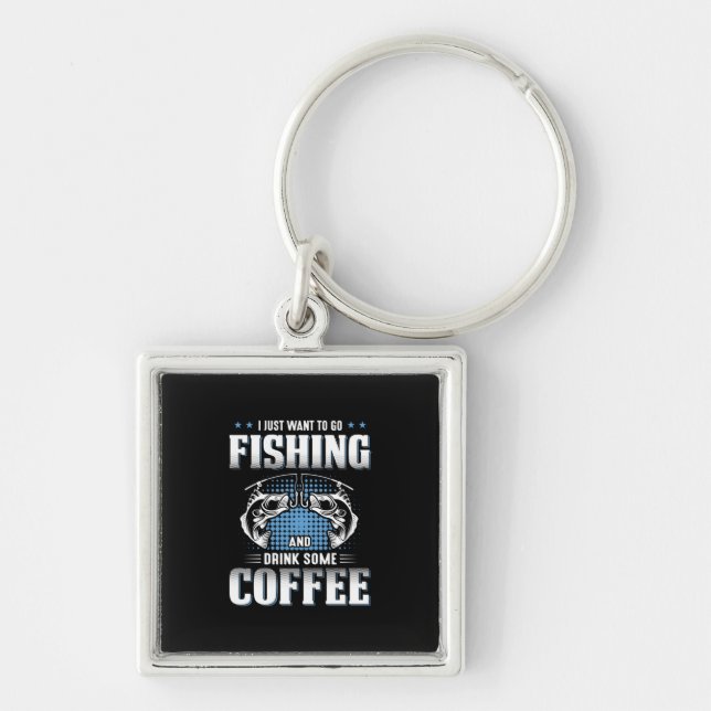 Fischer gehen angeln und trinken Kaffee Schlüsselanhänger (Vorne)