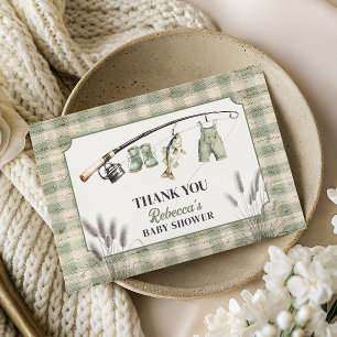 Fischer Gingham Wäscheleine Angeln Baby-Party Dankeskarte
