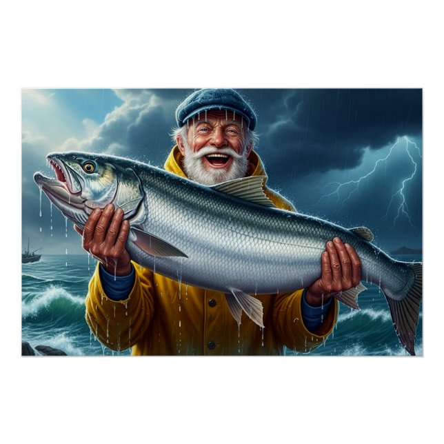 Fischer großer Fischfang Ozean  Poster (Vorderseite)