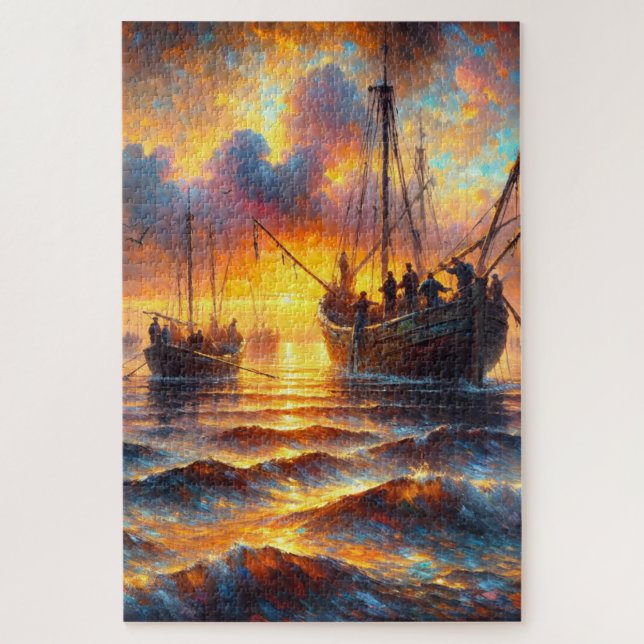 Fischer holen bei Sunset ab (Vertikal)