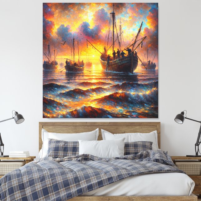 Fischer holen bei Sunset ab Leinwanddruck (Insitu (Schlafzimmer))