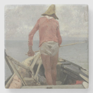 Fischer in Seinem Boot (von Vincenzo Caprile) Steinuntersetzer