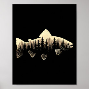 Fischer Musky Kiefernwald Outdoor-Angeln Angler Poster