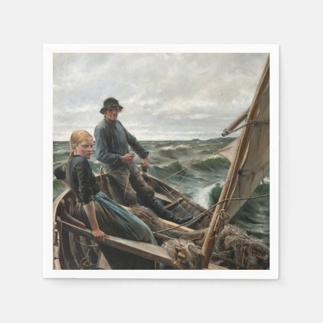 Fischer und Tochter auf See (von Albert Edelfelt) Serviette (Vorderseite)