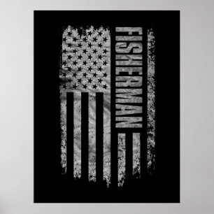 Fischer USA-Flagge mit abgenutztem Design Poster