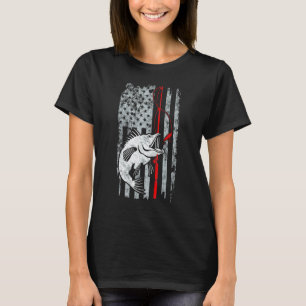 Fischer Vintage-Angeln Amerikanische Flagge Barsch T-Shirt
