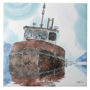 Fischerboot 4 Aquarell Art 6" Decorative Angeln Fliese