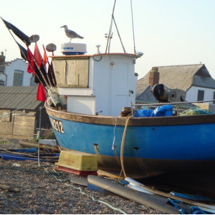Fischerboot am Foto der Küste