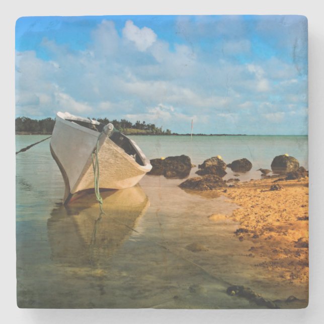 Fischerboot am mauritischen Strand mit Islet Steinuntersetzer (Vorderseite)
