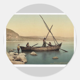 Fischerboot am See, Tiberias, Heiliges Land, Runder Aufkleber