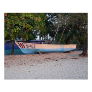 Fischerboot am Strand von Tamarindo, Costa Rica Poster