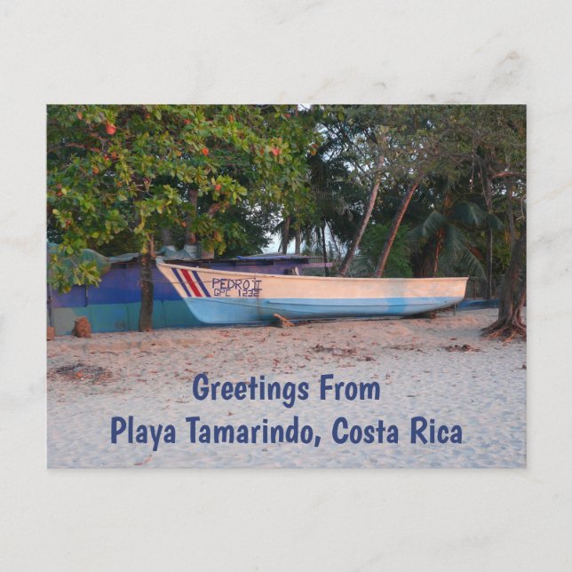Fischerboot am Strand von Tamarindo, Costa Rica Postkarte (Vorderseite)