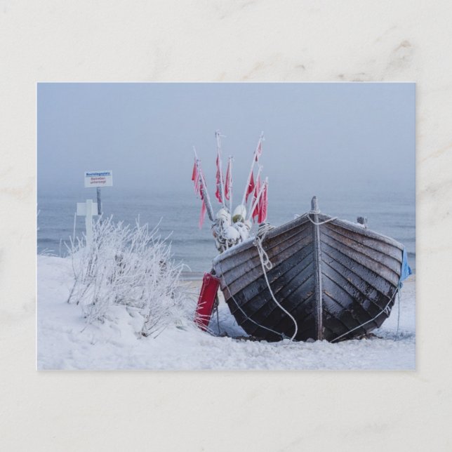 Fischerboot an der Ostsee im Winter Postkarte (Vorderseite)