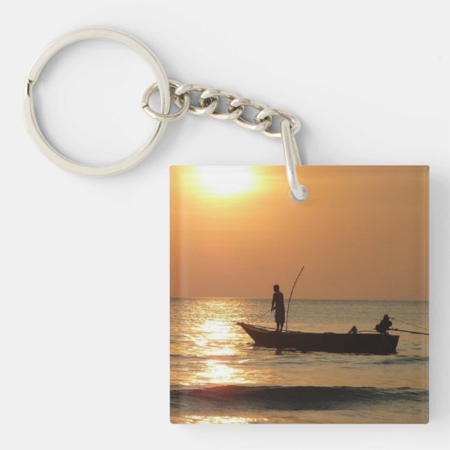 Fischerboot bei Sonnenuntergang Schlüsselanhänger (Vorderseite)