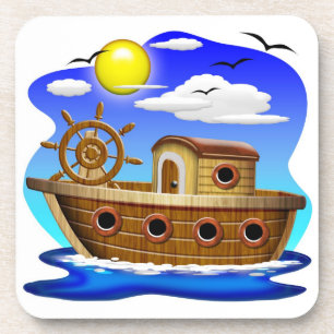 Fischerboot-Cartoon Getränkeuntersetzer