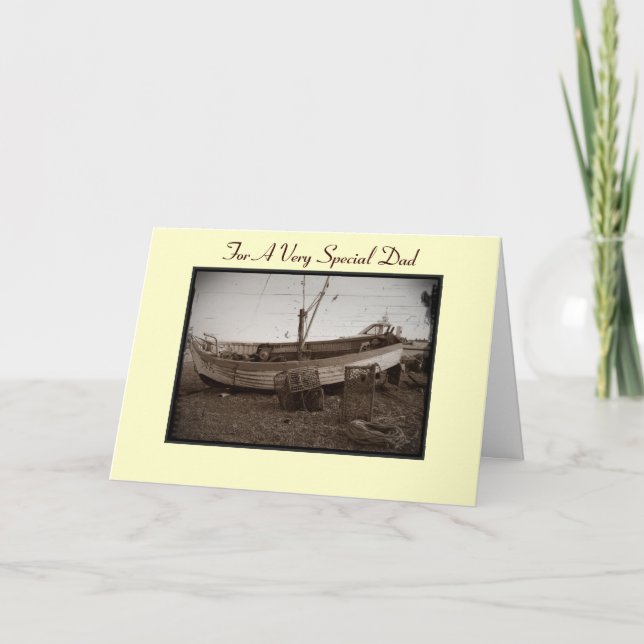 Fischerboot mit Hummer am Strand für Papa Karte (Vorderseite)