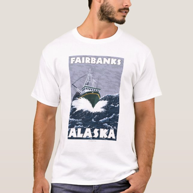 Fischerboot-Szene - Fairbanks, Alaska T-Shirt (Vorderseite)