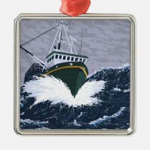 Fischerboot-Szene - Yukon, Alaska Ornament Aus Metall