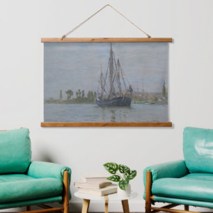Fischerboot vor Anker   Vintage Seascape Wandteppich Mit Holzrahmen