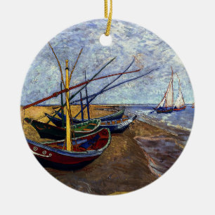 Fischerboote am Strand Keramik Ornament