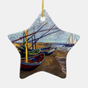 Fischerboote am Strand Keramik Ornament