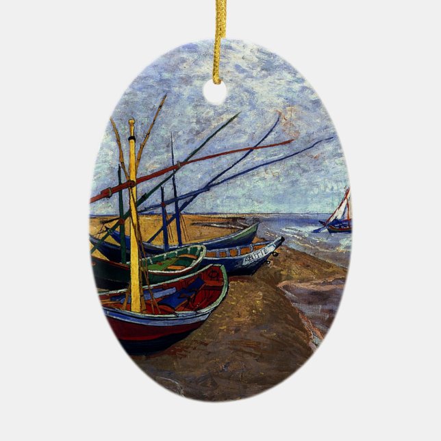 Fischerboote am Strand Keramikornament (Vorne)