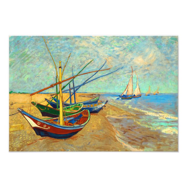 Fischerboote am Strand von Vincent van Gogh Fotodruck (Vorne)