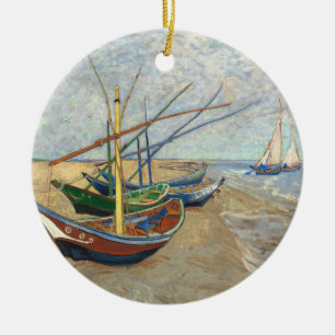 Fischerboote am Strand von Vincent Van Gogh Keramik Ornament